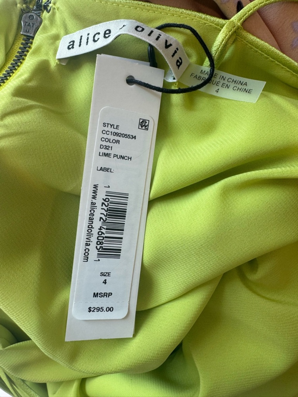 NWT Alice+Olivia Lime Harmony Slip Dress Size 4 - Picture 5 of 8
